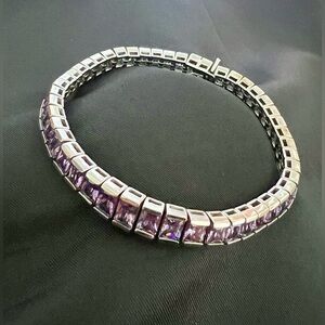 Beautiful Line Bracelet Sterling, Violet Cubic Zirconia Stones BoxClasp. Spring!